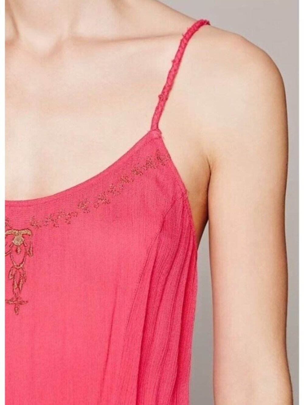NWT Free People Pink Gold Embroidered Asymmetric Slip Dress | Boho Fairy Indie M - Picture 5 of 16